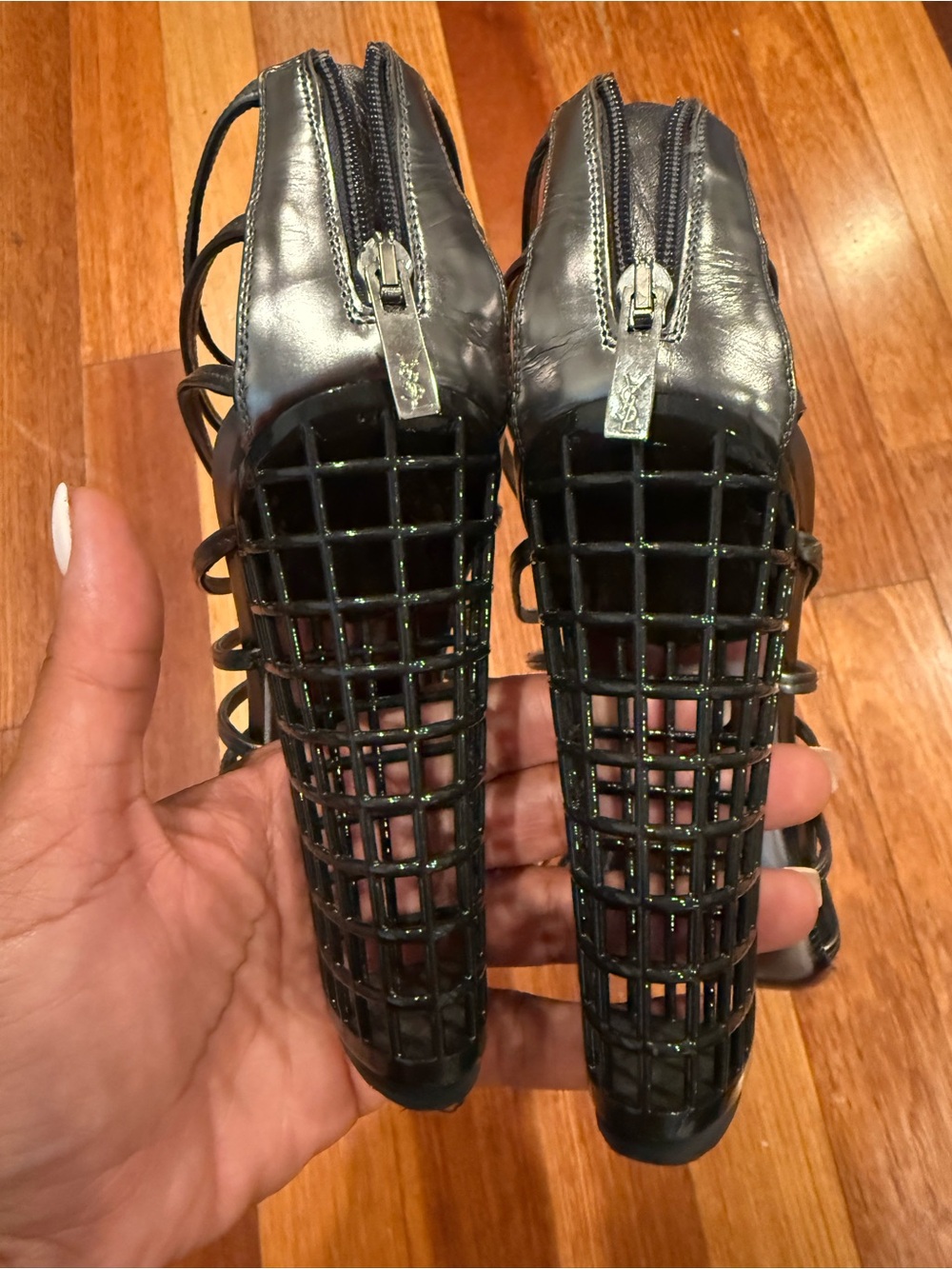 Yves Saint Laurent Black Cage Block Heel Sandals - Picture 4 of 13